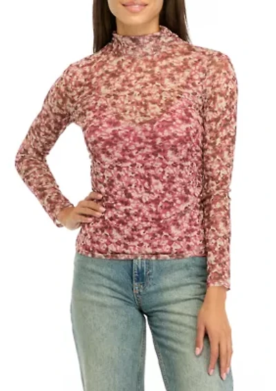 Women's Printed Mock Neck Mesh Top