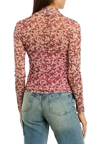 Women's Printed Mock Neck Mesh Top