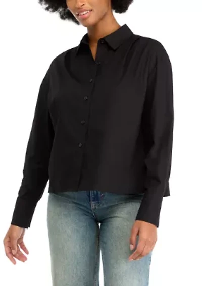 Women's High Low Collared Long Sleeve Pleated Shirt
