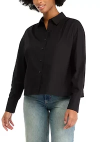 Women's High Low Collared Long Sleeve Pleated Shirt