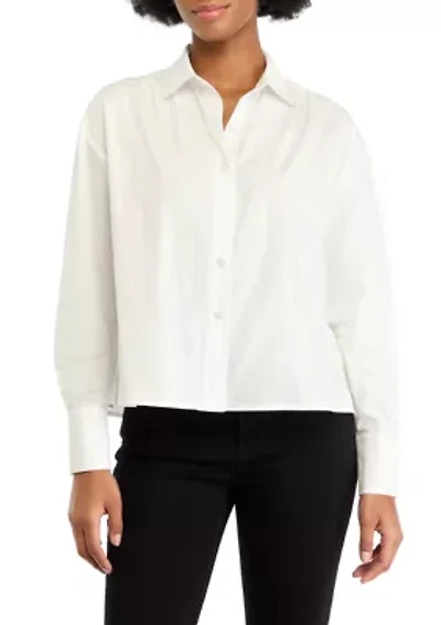 Women's High Low Collared Long Sleeve Pleated Shirt