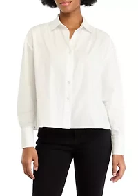 Women's High Low Collared Long Sleeve Pleated Shirt