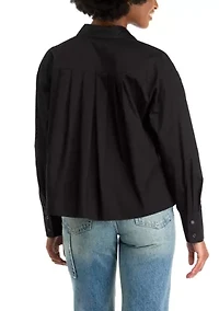Women's High Low Collared Long Sleeve Pleated Shirt