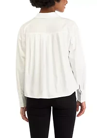 Women's High Low Collared Long Sleeve Pleated Shirt