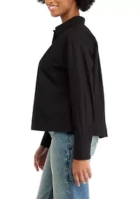 Women's High Low Collared Long Sleeve Pleated Shirt