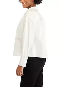 Women's High Low Collared Long Sleeve Pleated Shirt