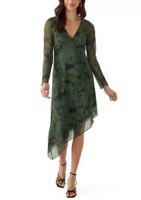 Women's Long Sleeve V-Neck Asymmetrical Hem Dress