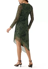 Women's Long Sleeve V-Neck Asymmetrical Hem Dress