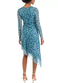 Women's Long Sleeve V-Neck Asymmetrical Hem Dress