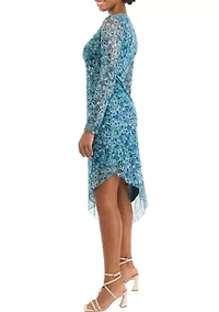 Women's Long Sleeve V-Neck Asymmetrical Hem Dress