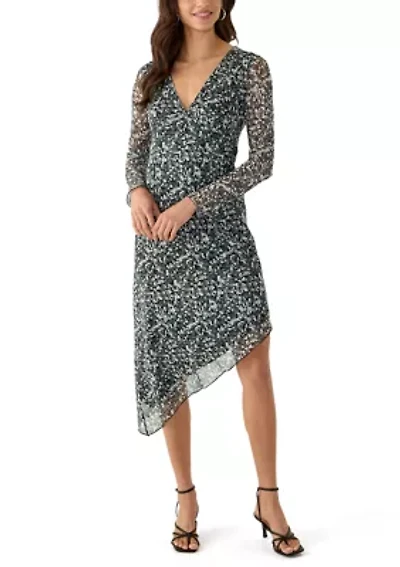 Women's Long Sleeve V-Neck Asymmetrical Hem Dress