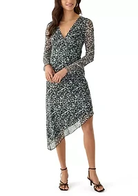 Women's Long Sleeve V-Neck Asymmetrical Hem Dress