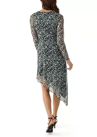 Women's Long Sleeve V-Neck Asymmetrical Hem Dress