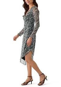 Women's Long Sleeve V-Neck Asymmetrical Hem Dress