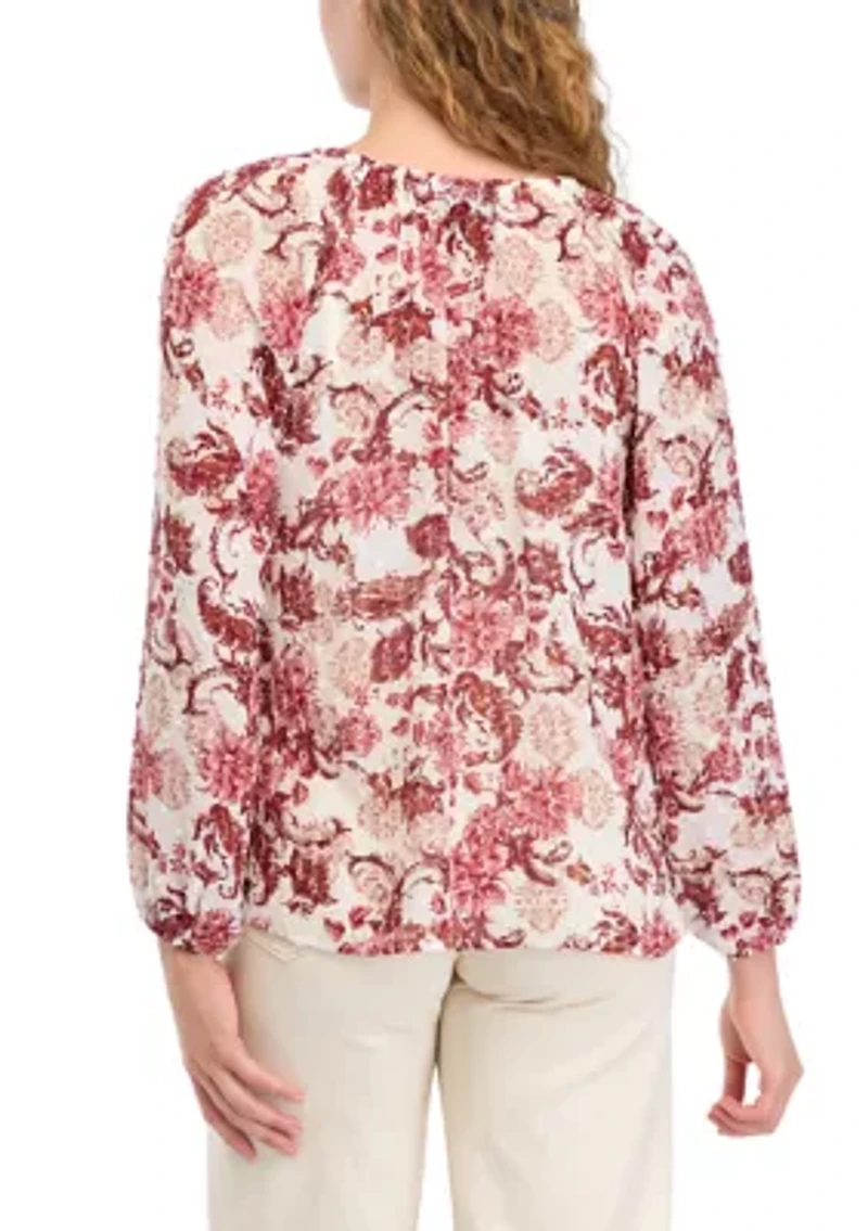 Women's Floral Printed Peasant Top