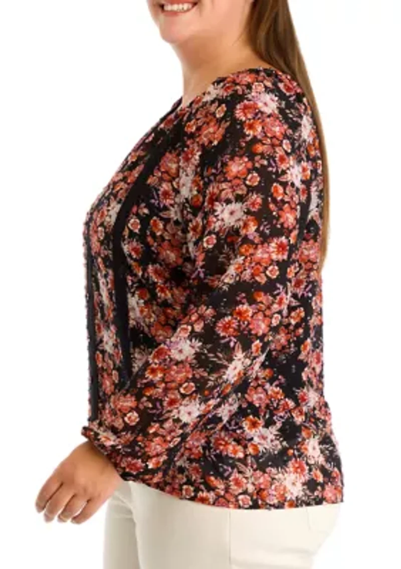 Plus V-Neck Raglan Sleeve Blouse