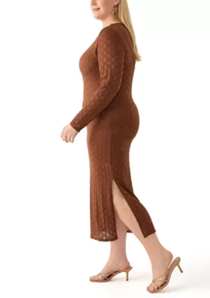 Plus Long Bodycon Lace Dress with Cami Lining