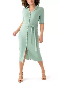 Women's Johnny Collar Belted Waist Dress