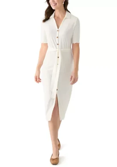 Women's Johnny Collar Belted Waist Dress