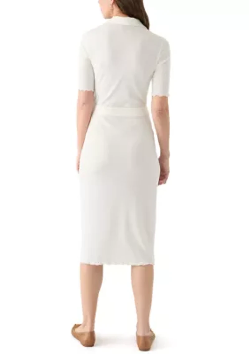 Women's Johnny Collar Belted Waist Dress