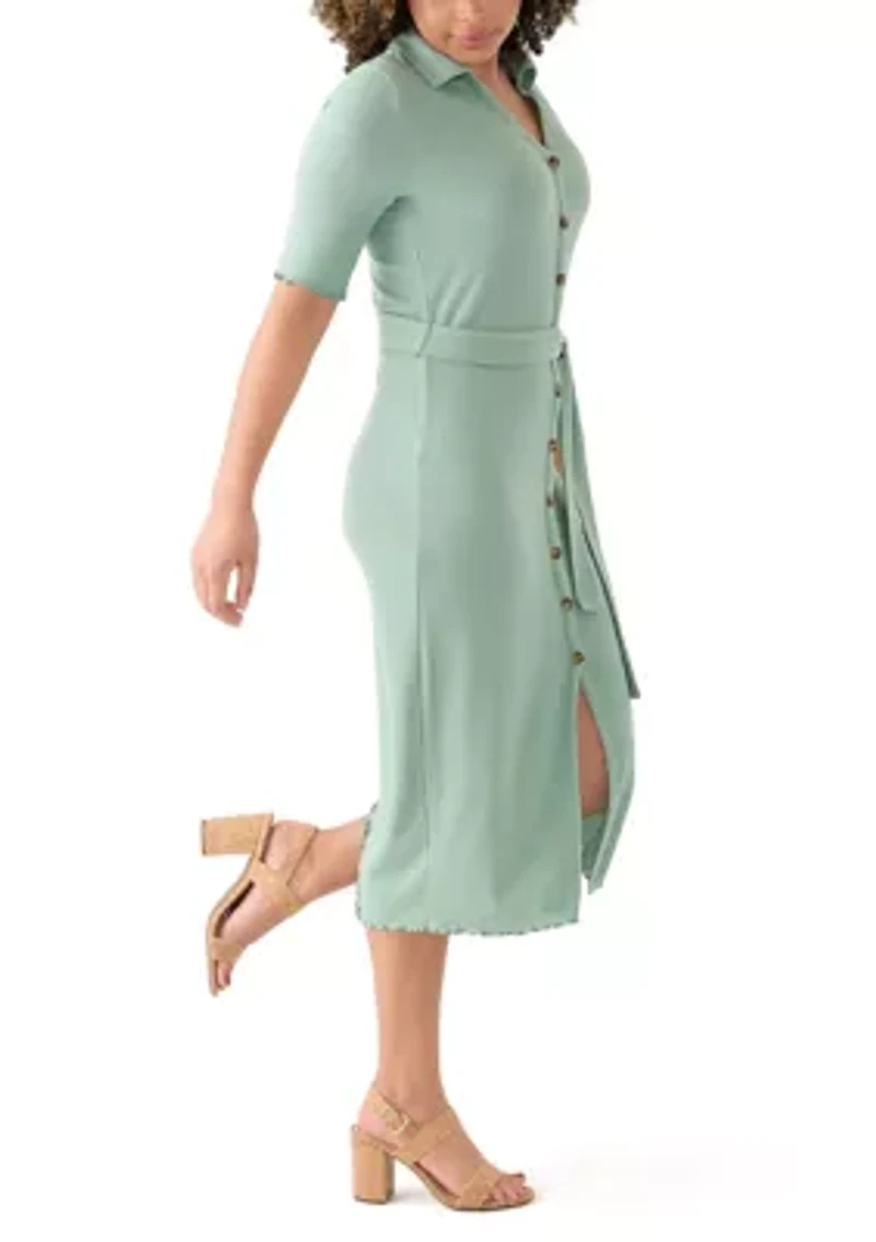 Women's Johnny Collar Belted Waist Dress