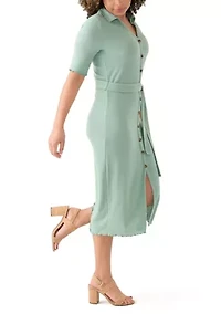 Women's Johnny Collar Belted Waist Dress