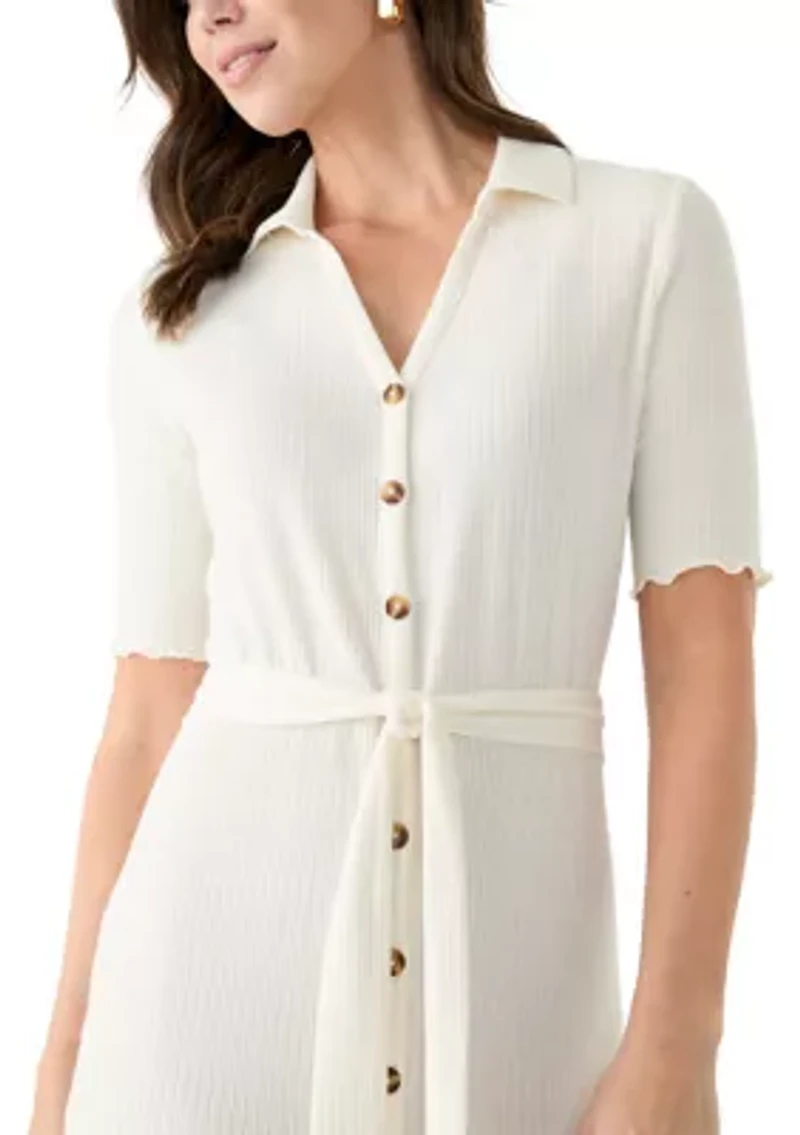Women's Johnny Collar Belted Waist Dress
