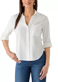 Women's Linen Collar Shirt with Tab