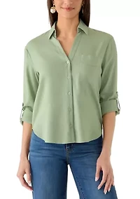 Women's Linen Collar Shirt with Tab