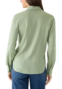 Women's Linen Collar Shirt with Tab