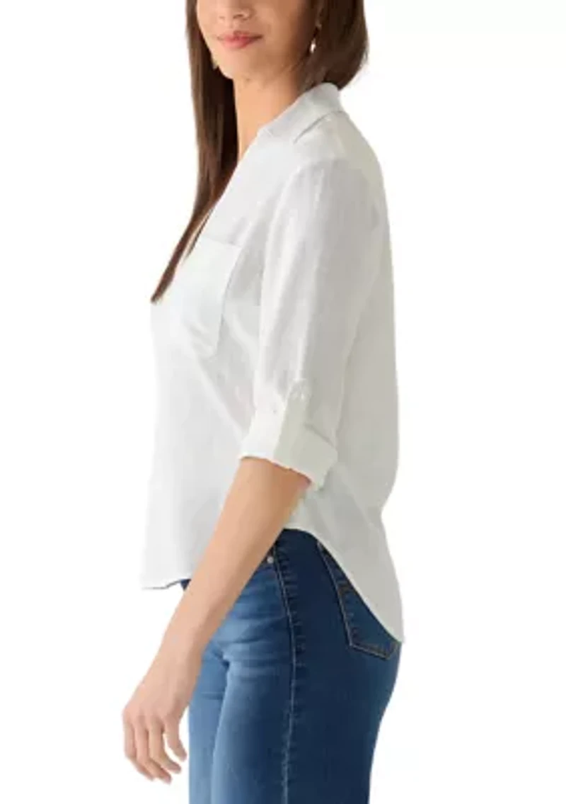 Women's Linen Collar Shirt with Tab