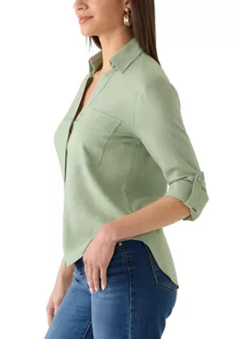 Women's Linen Collar Shirt with Tab