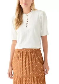 Women's Button Front Ruffle Neck Top