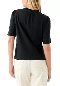 Women's Button Front Ruffle Neck Top