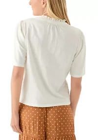 Women's Button Front Ruffle Neck Top