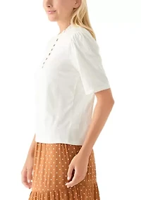 Women's Button Front Ruffle Neck Top