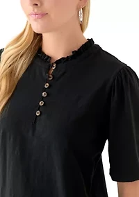 Women's Button Front Ruffle Neck Top