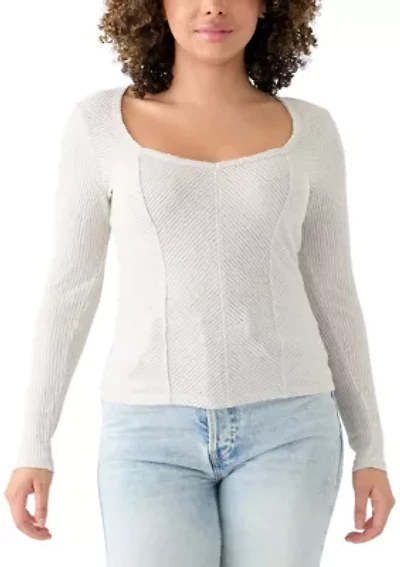 Women's Long Sleeve Square Neck Splicing T-Shirt