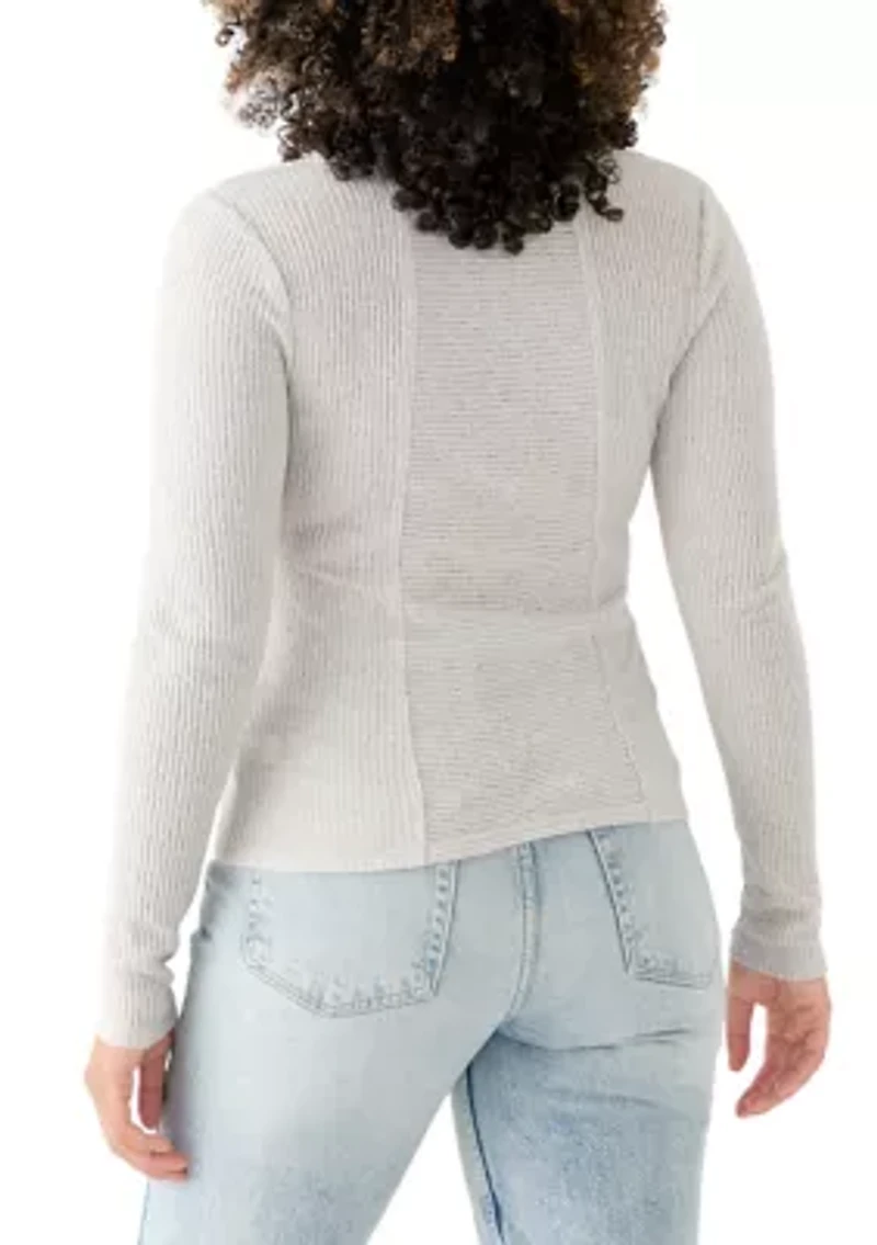 Women's Long Sleeve Square Neck Splicing T-Shirt