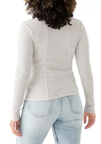 Women's Long Sleeve Square Neck Splicing T-Shirt