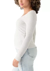 Women's Long Sleeve Square Neck Splicing T-Shirt