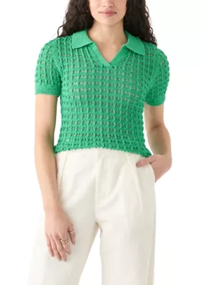 Women's Mesh Johnny Collar Top