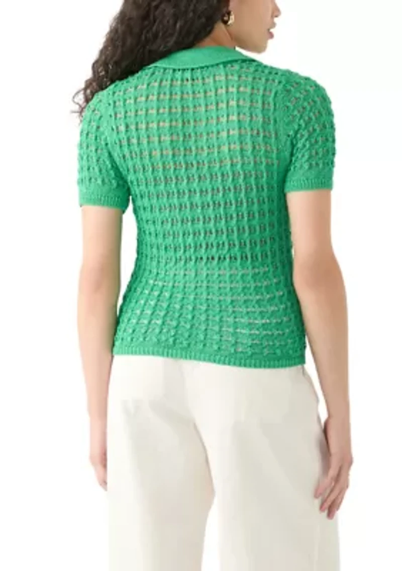 Women's Mesh Johnny Collar Top