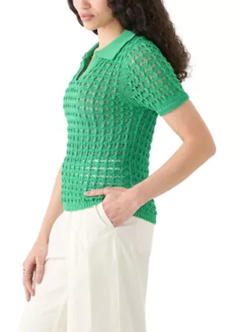 Women's Mesh Johnny Collar Top