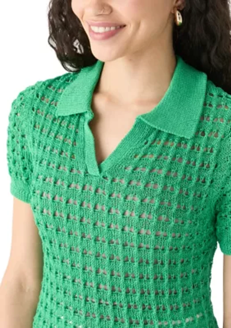Women's Mesh Johnny Collar Top