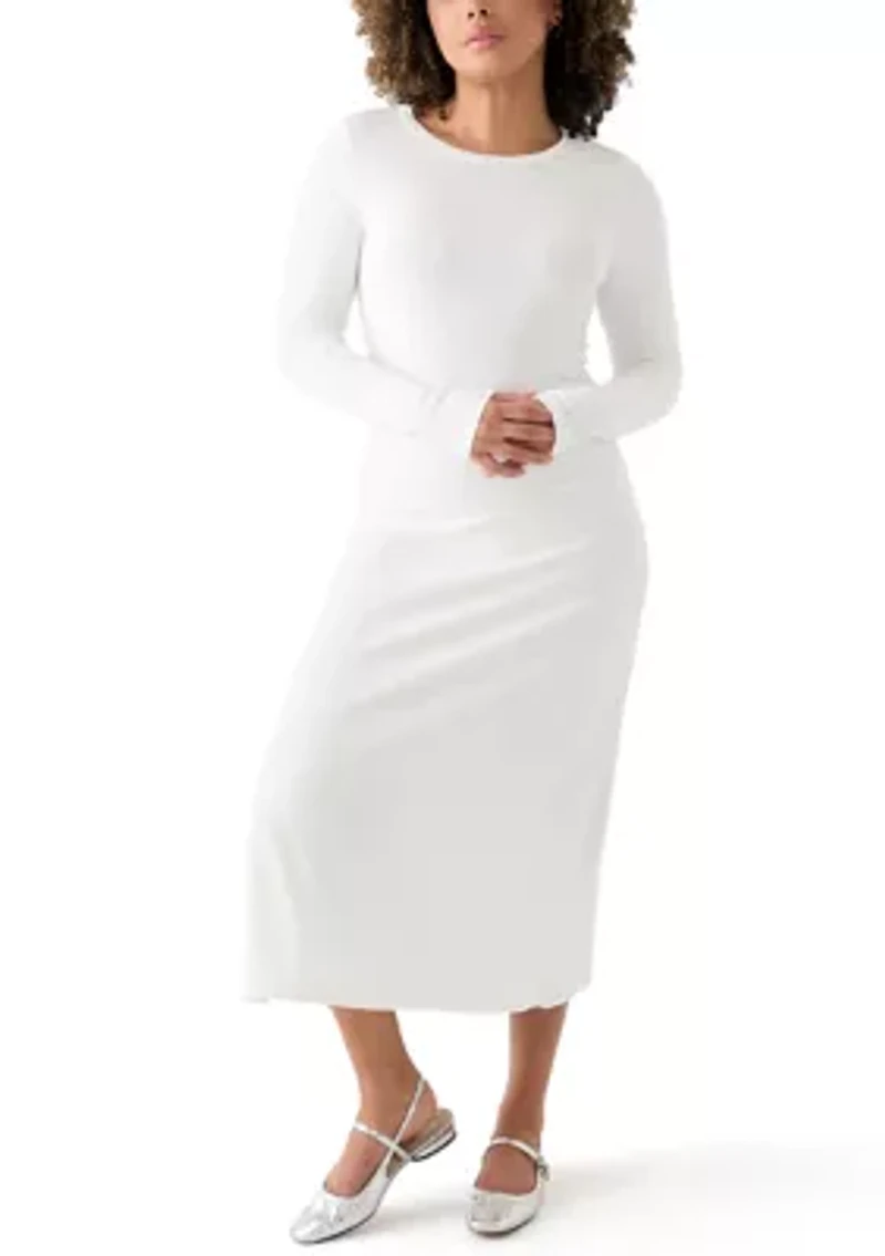 Women's Long Sleeve Crew Neck Dress with Slit