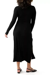 Women's Long Sleeve Crew Neck Dress with Slit