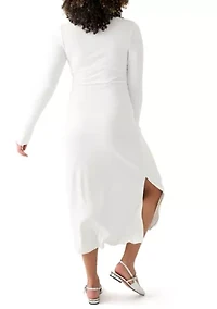 Women's Long Sleeve Crew Neck Dress with Slit