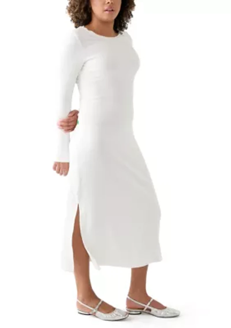 Women's Long Sleeve Crew Neck Dress with Slit