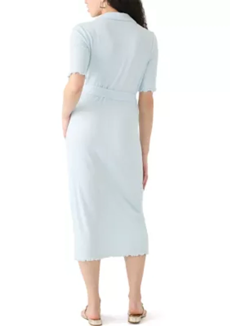 Women's Johnny Collar Belted Waist Dress